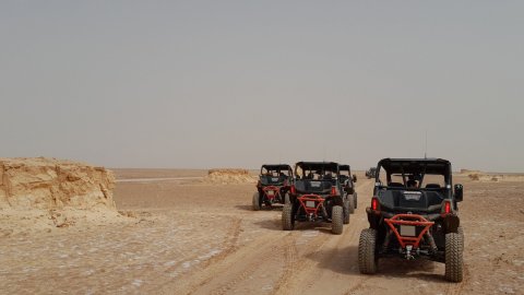 Photo d'un groupe de SSV pris de dos lors d'un raid en Tunisie