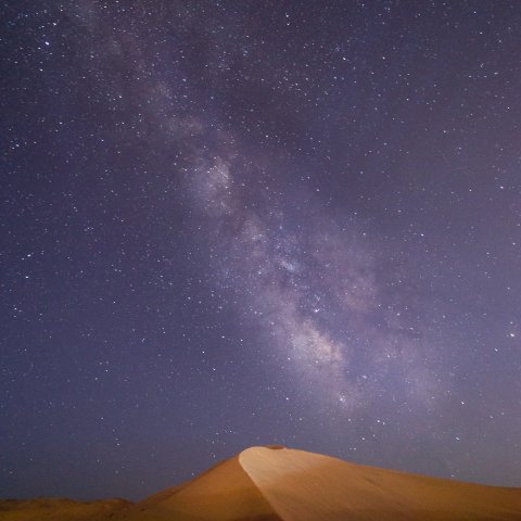 Photo prise dans le désert avec la voie lactée visible dans le ciel